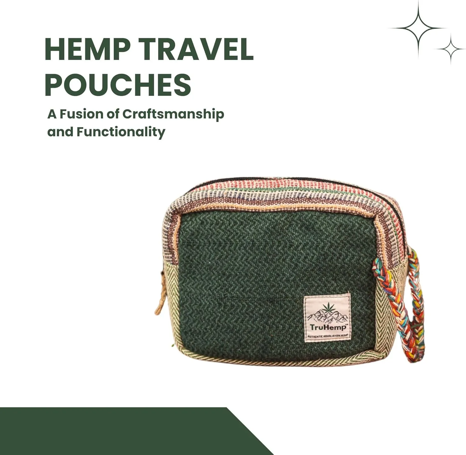 Himalayan Hemp Toiletry Kit  Natural Hemp Travel Pouch with Spacious Storage, Dual Zipper Compartments, Soft Cotton Lining