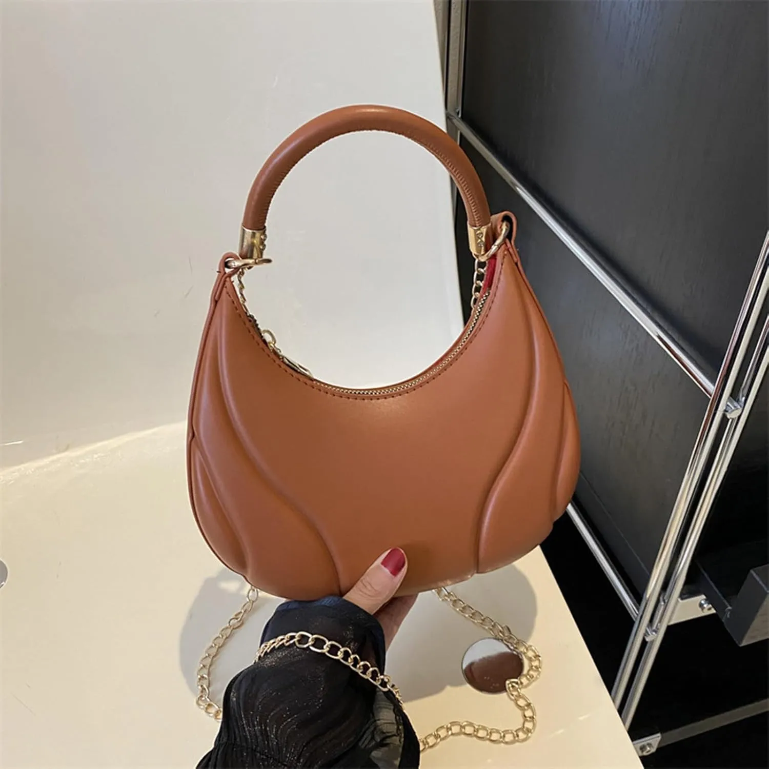 Hobo Crossbody Bags for Women Cute Hobo Tote Handbags Mini Clutch Purses with Zipper Closure Luxury Travel Bag(Brown)