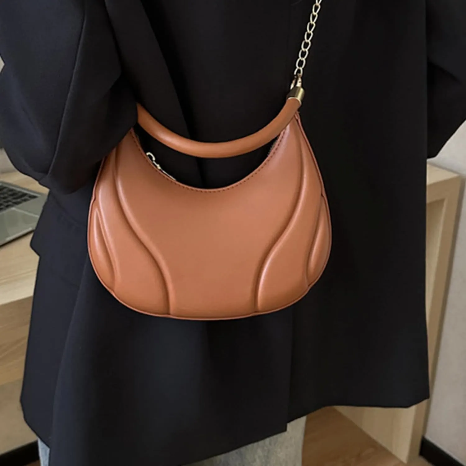 Hobo Crossbody Bags for Women Cute Hobo Tote Handbags Mini Clutch Purses with Zipper Closure Luxury Travel Bag(Brown)