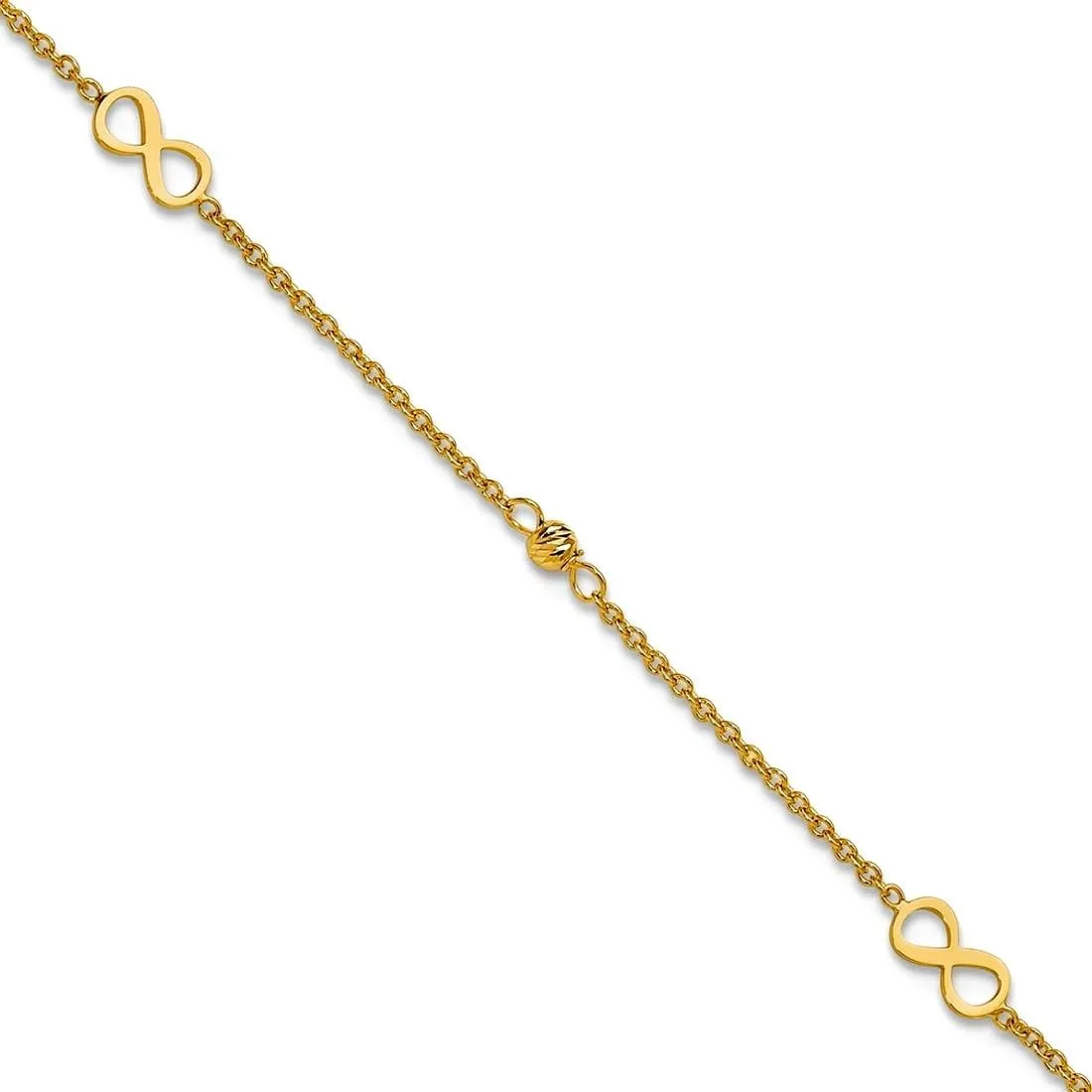 JewelryWeb 0.9mm 14k Solid Yellow Gold Polished Sparkle Cut Infinity Plus 1in Extension Anklet 9 Inch-Anklet for Women