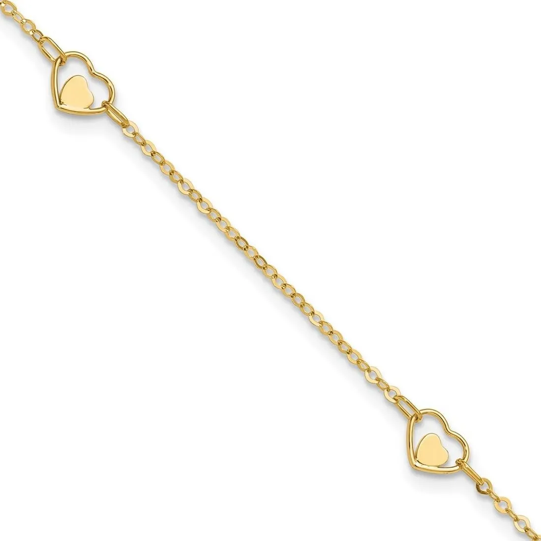JewelryWeb 14k Gold Polished Love Heart Plus1in Ext Anklet 9 Inch 1.25mm Wide-Anklet for Women