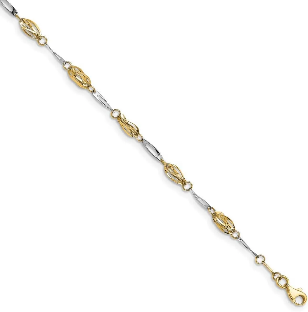 JewelryWeb 14k Two Tone Fancy Lobster Closure Gold Polished-Fancy Link Anklet 10 Inch 5.5mm Wide-Anklet for Women