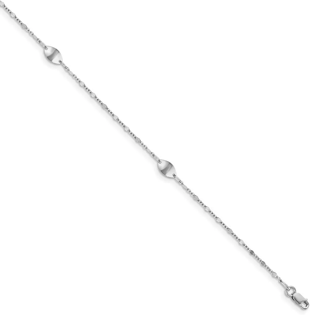 JewelryWeb 14k White Gold Lobster Claw Closure Polished With 1inch Ext. Anklet 10 Inch 2mm Wide-Anklet for Women