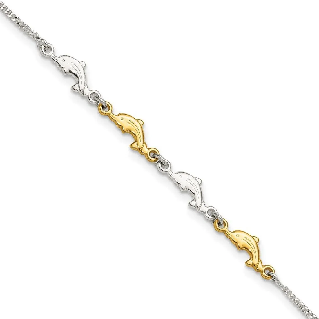 JewelryWeb 1.5mm 925 Sterling Silver Gold tone Polished Dolphins Plus 1in Extension Anklet 9 Inch-Anklet for Women