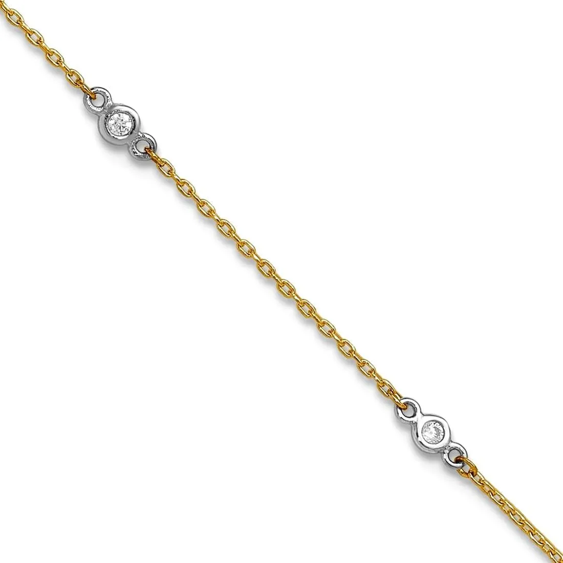 JewelryWeb 3.6mm 10k Solid Gold Two tone CZ Simulated Diamond Plus 1in Extension Anklet 9 Inch-Anklet for Women
