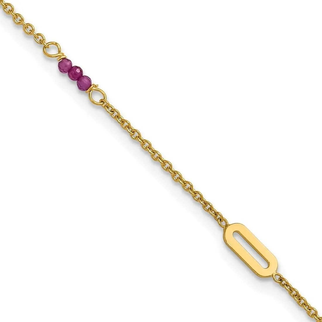 JewelryWeb 3.6mm 14k Solid Yellow Gold Polished Red Corundum Plus 1in Extension Anklet 9 Inch-Anklet for Women