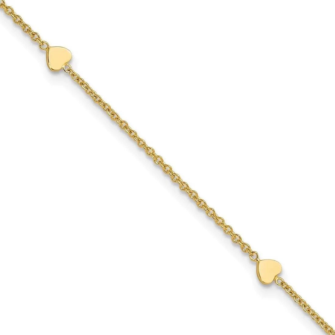 JewelryWeb 4.22mm 14k Solid Yellow Gold Polished Love Hearts With 1 In Ext Anklet 10 Inch-Anklet for Women