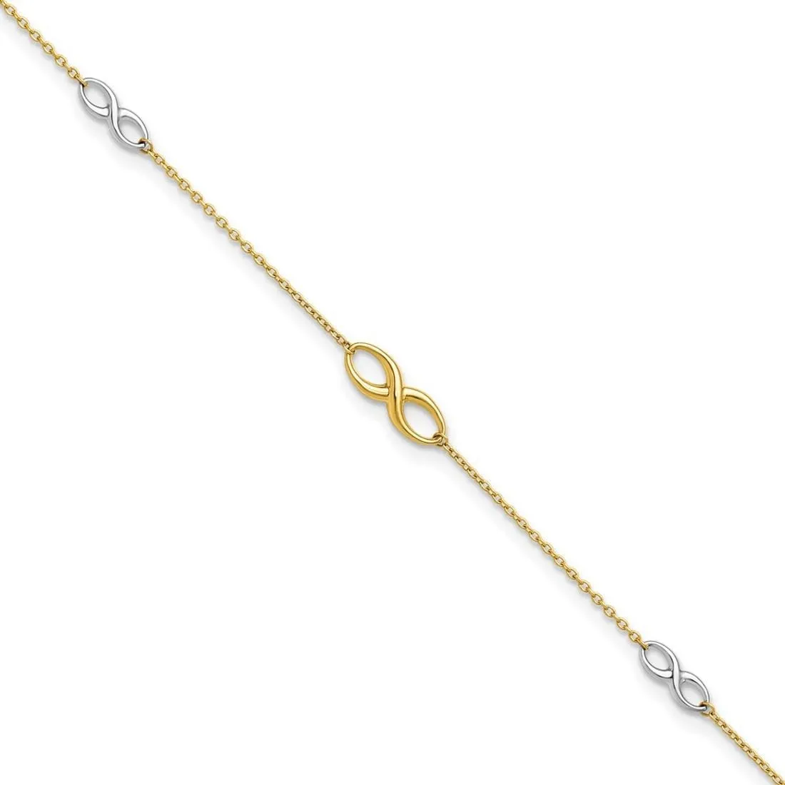 JewelryWeb 5mm 10k Solid Gold Two tone Fancy Lobster Closure Polished With 1inch Ext. Anklet 9 Inch-Anklet for Women