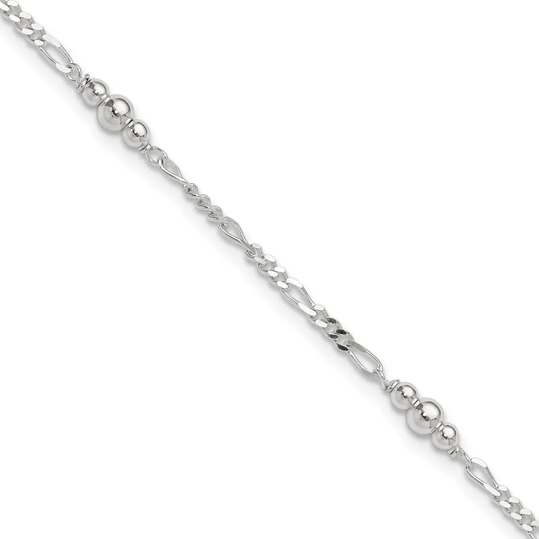 JewelryWeb 925 Sterling Silver Fancy Lobster Closure Polished Bead With 1inch Ext. Anklet 9 Inch-Anklet for Women