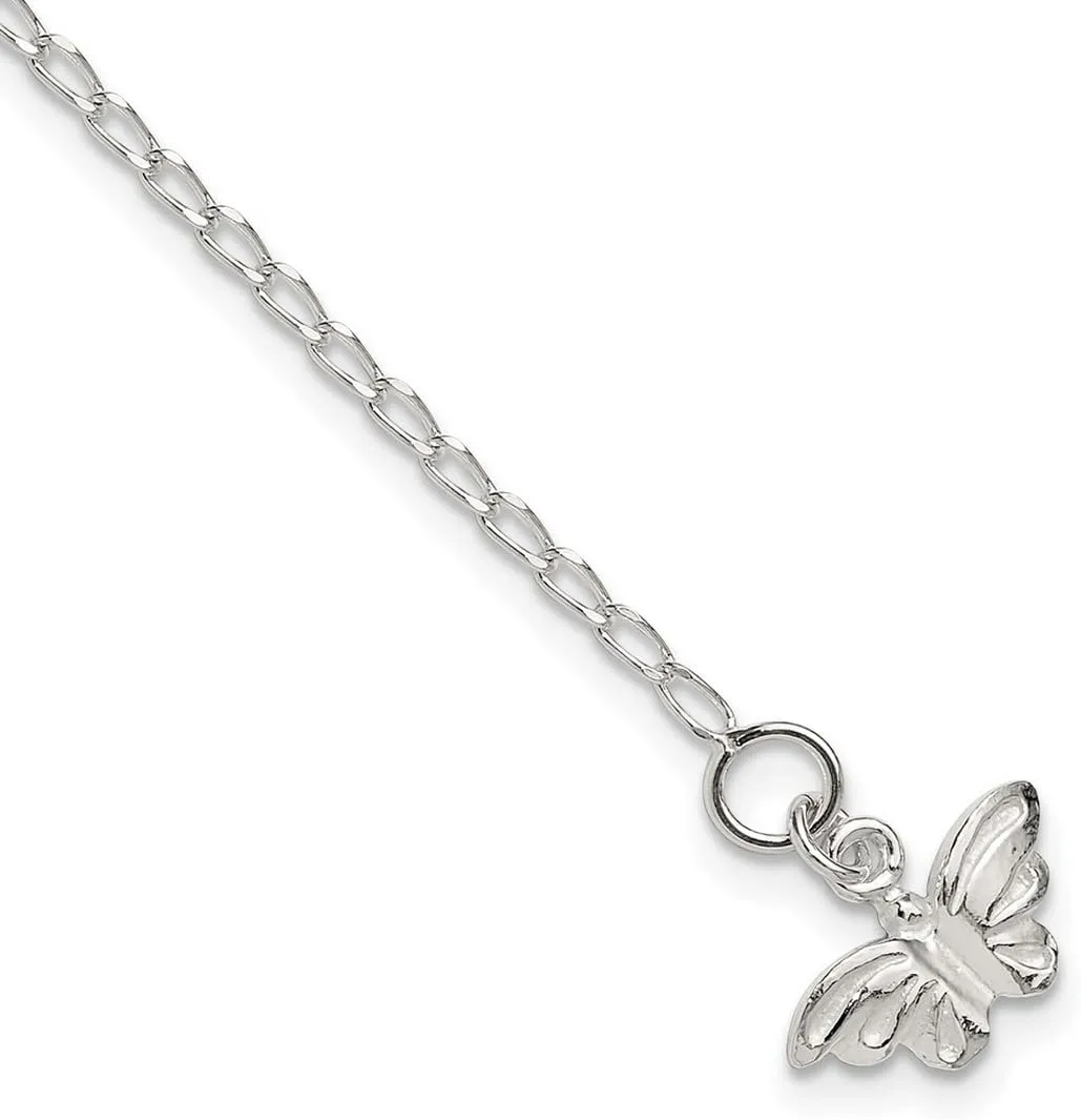 JewelryWeb 925 Sterling Silver Solid Polished Butterfly Angel Wings Anklet 10 Inch Spring-Ring-Anklet for Women