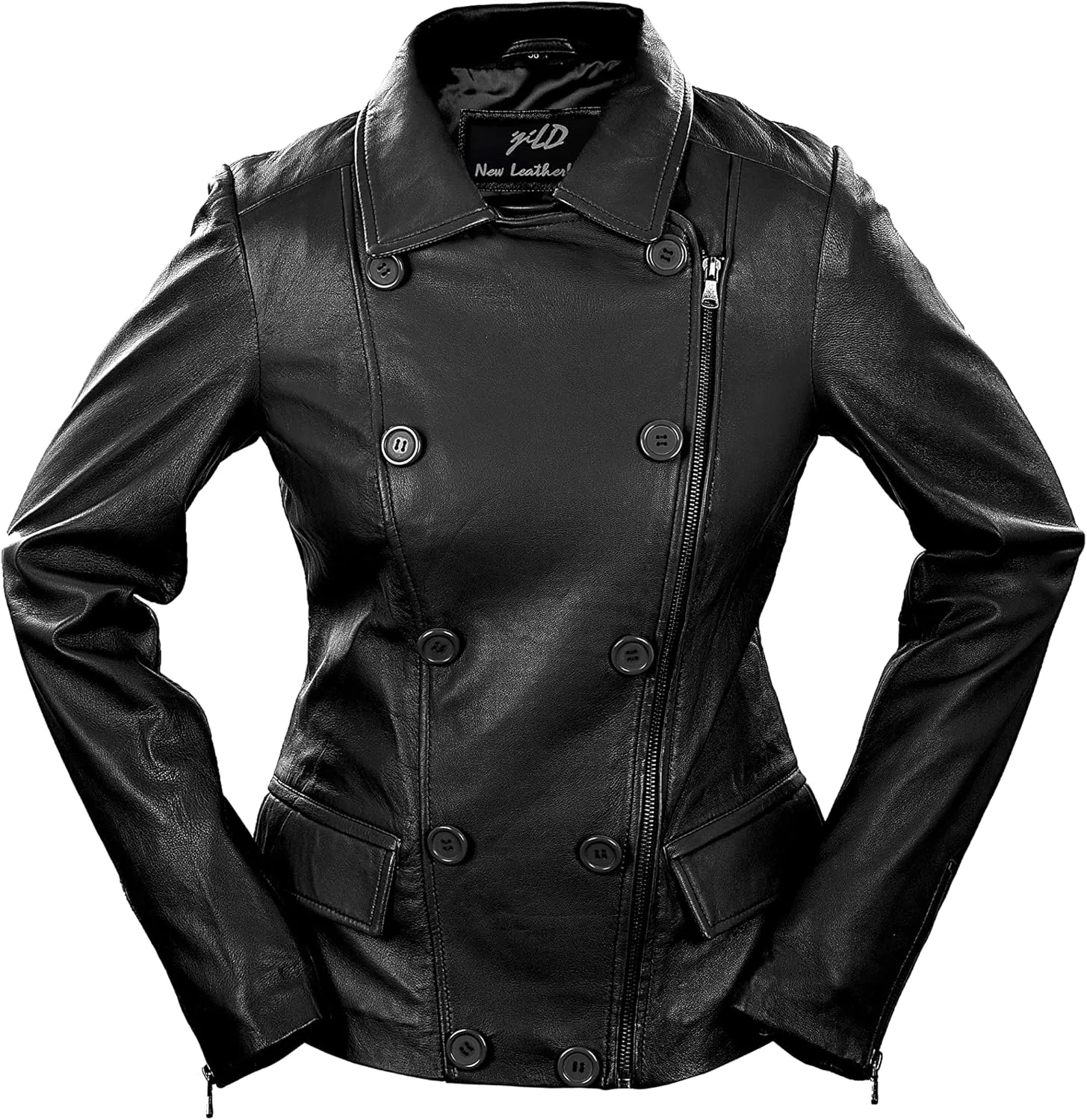 Jild Tailored Stitched Lambskin Leather Jacket Women - Coat Design Lapel Collar Belted Style Motorcycle Jacket Women