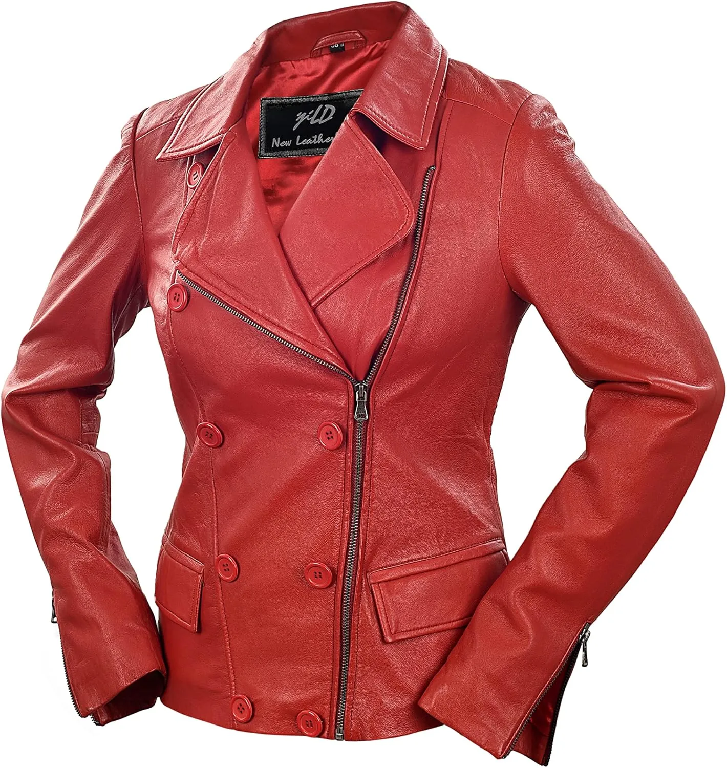 Jild Tailored Stitched Lambskin Leather Jacket Women - Coat Design Lapel Collar Belted Style Motorcycle Jacket Women