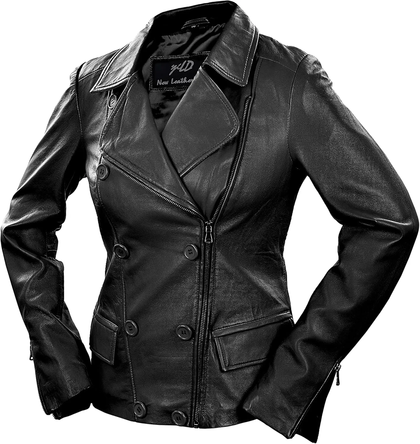 Jild Tailored Stitched Lambskin Leather Jacket Women - Coat Design Lapel Collar Belted Style Motorcycle Jacket Women