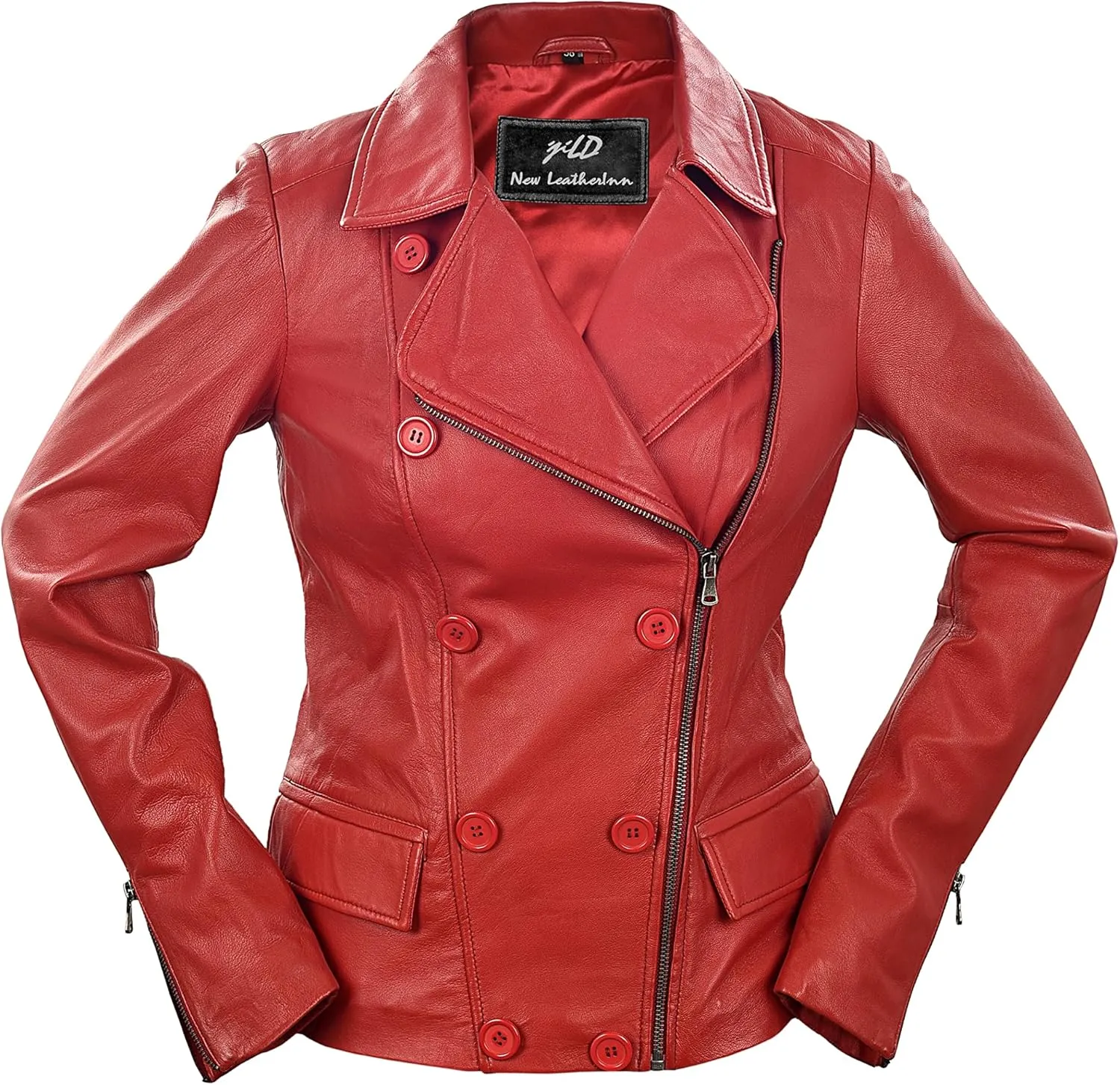 Jild Tailored Stitched Lambskin Leather Jacket Women - Coat Design Lapel Collar Belted Style Motorcycle Jacket Women