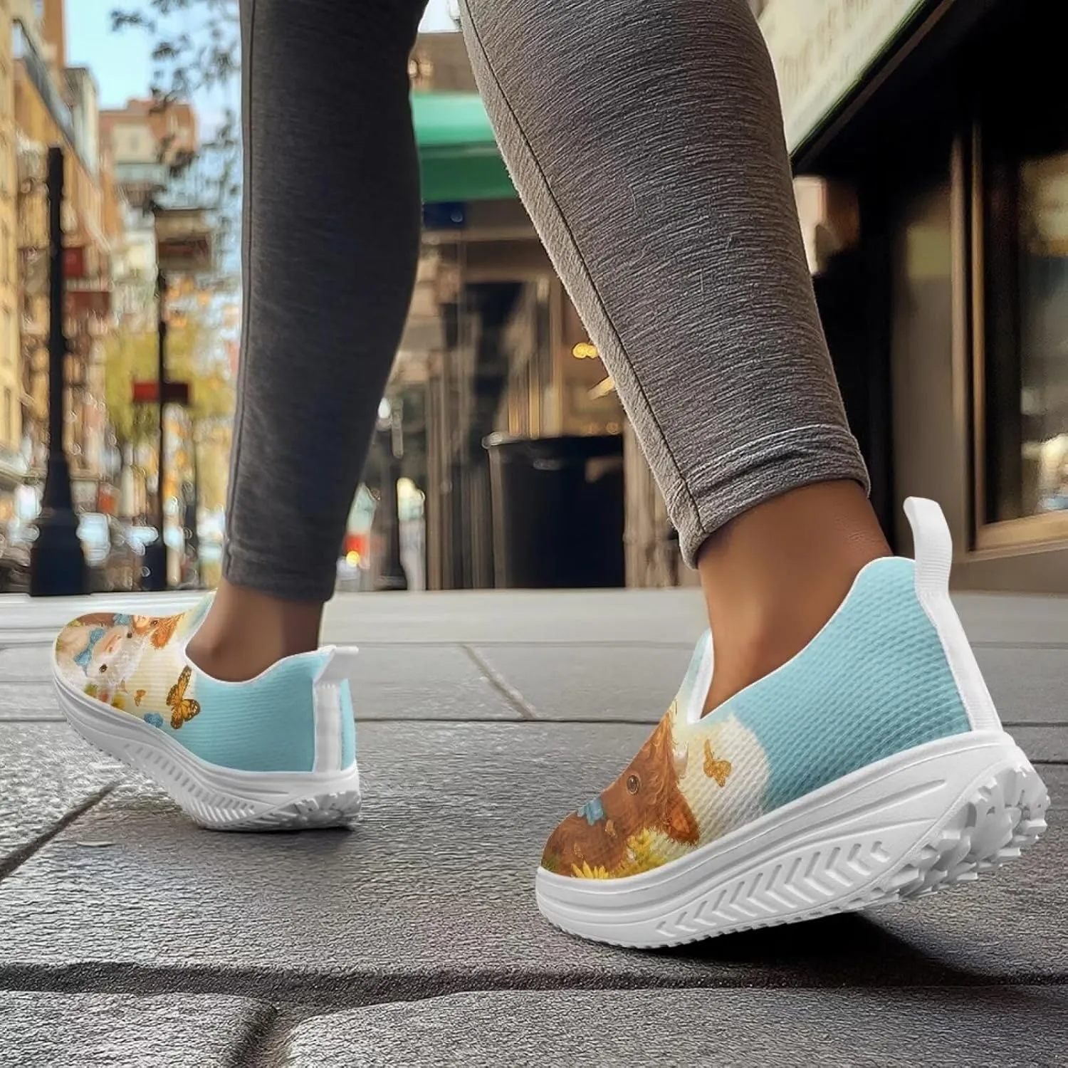 JoyLamoria Animal Print Womens Shoes Work Casual Fashion Tennis Soft Workout Cushion Comfort Knit Upper Running Orthopedic