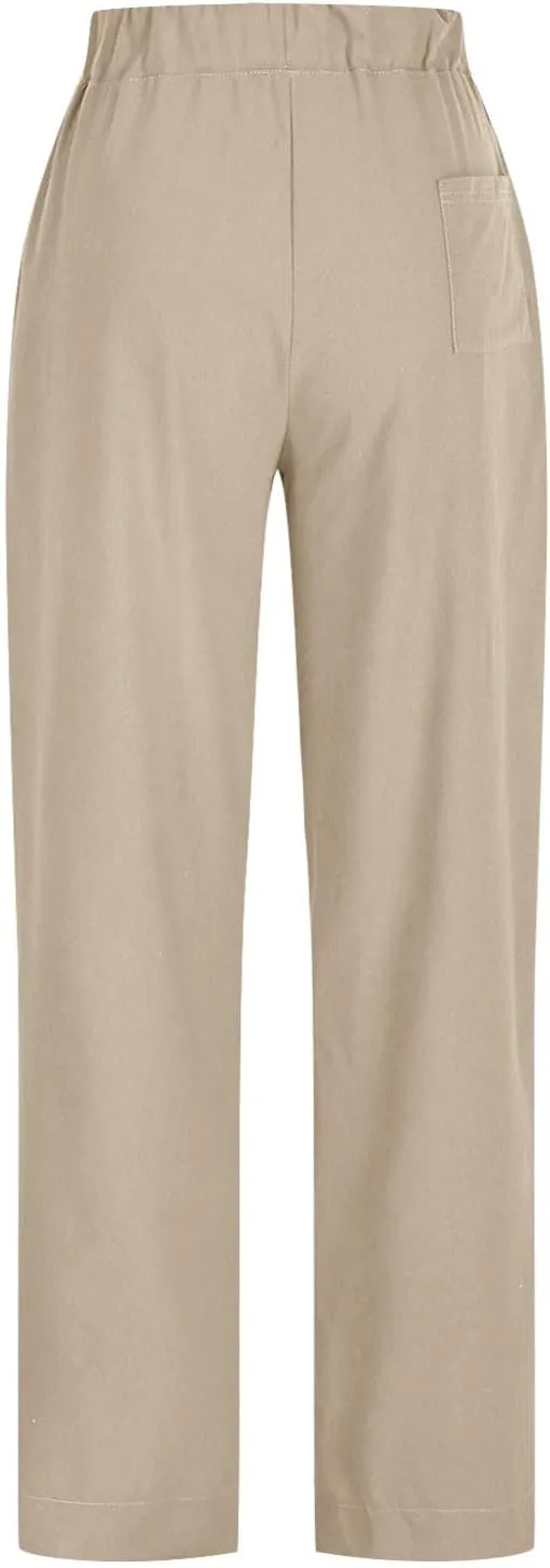 jsaierl Linen Pants for Women Pleated Palazzo Pant Cotton Boho Drawstring Waist Wide Leg Trousers Summer 2025 Y2K Outfits