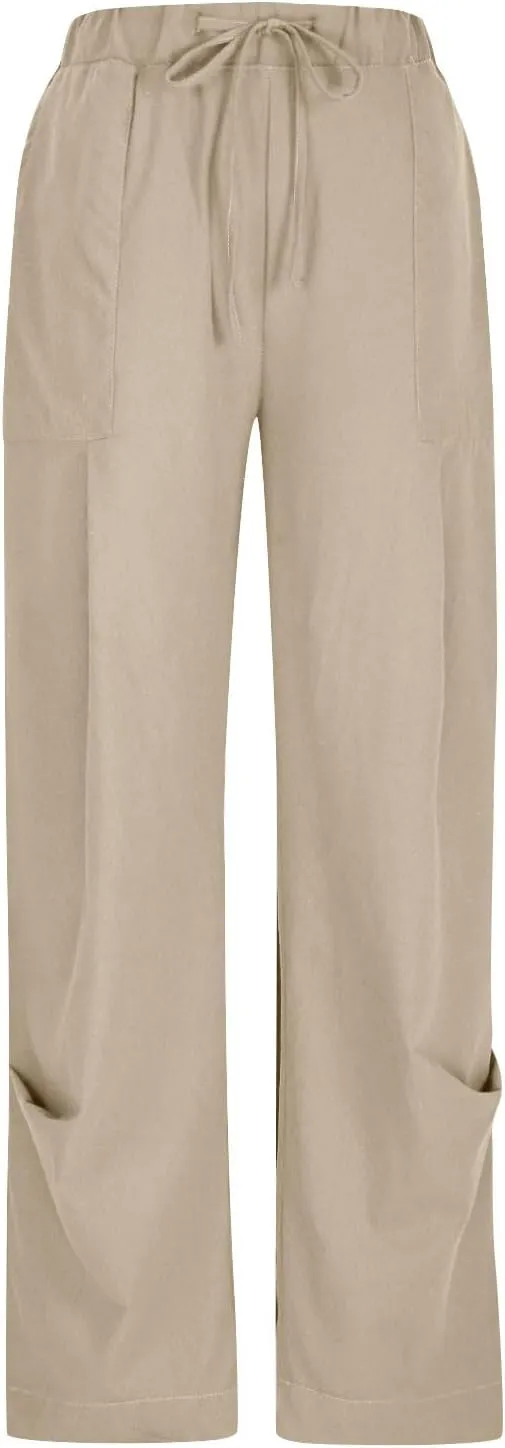 jsaierl Linen Pants for Women Pleated Palazzo Pant Cotton Boho Drawstring Waist Wide Leg Trousers Summer 2025 Y2K Outfits