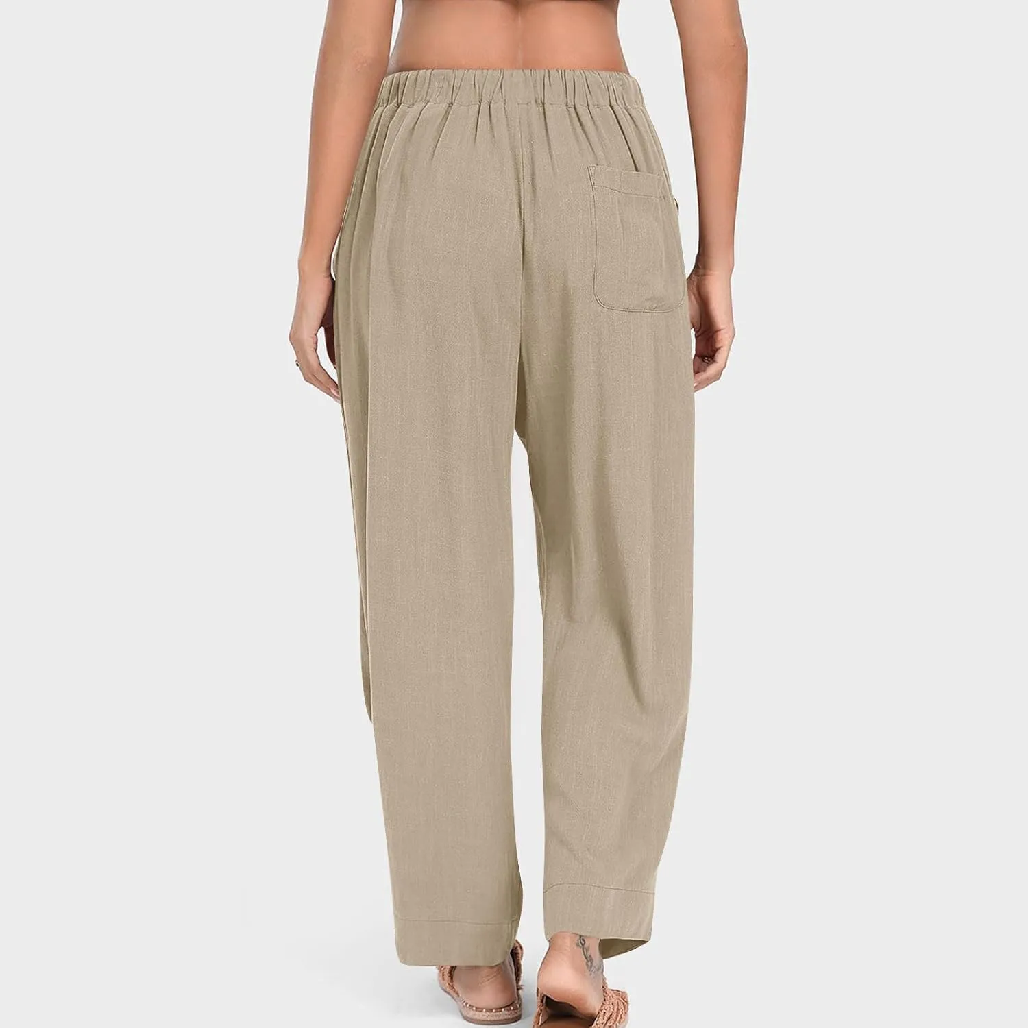 jsaierl Linen Pants for Women Pleated Palazzo Pant Cotton Boho Drawstring Waist Wide Leg Trousers Summer 2025 Y2K Outfits