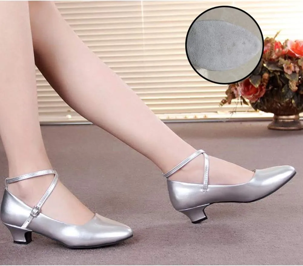 JUODVMP Closed Toe Low Heel Latin Dance Shoes Ankle Strap Ballroom Dance Shoes Character Heels Dancing Pump,DYPUHRD