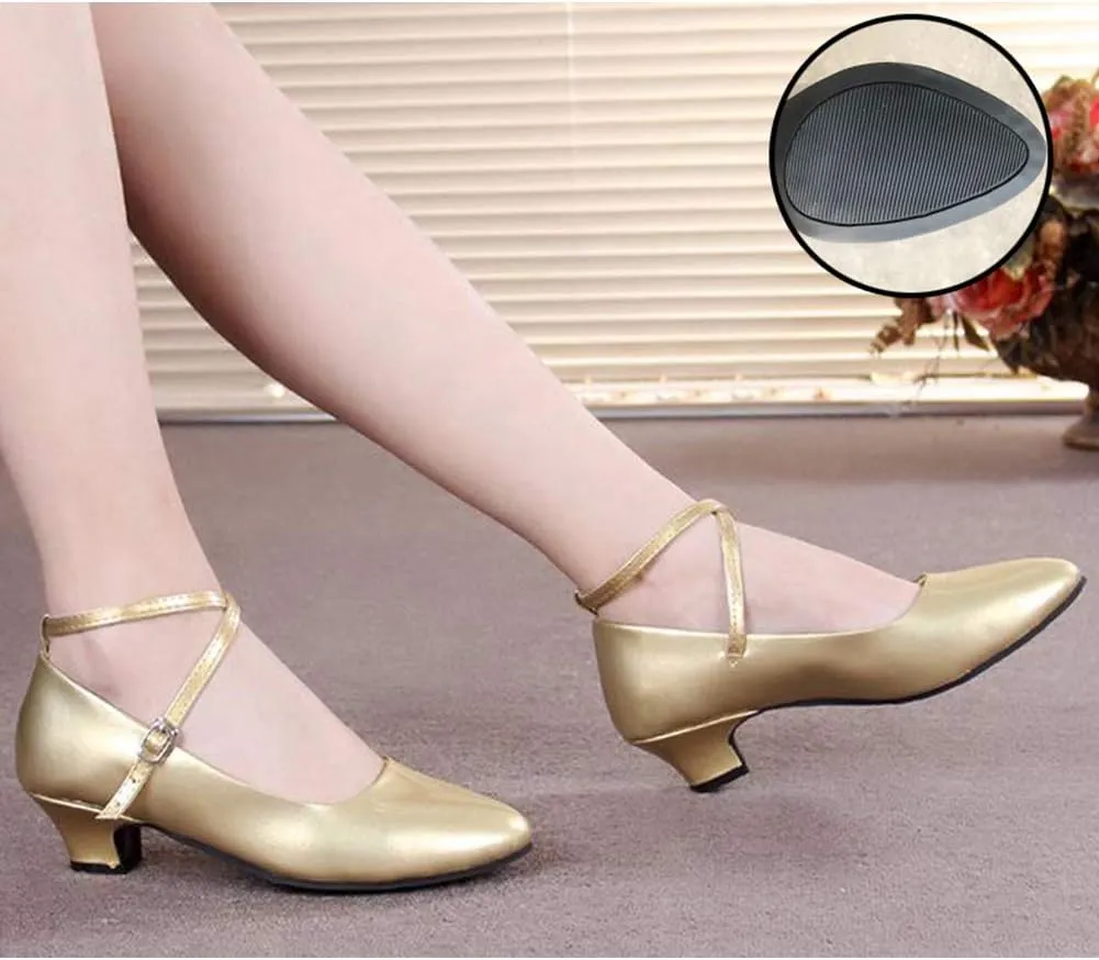 JUODVMP Closed Toe Low Heel Latin Dance Shoes Ankle Strap Ballroom Dance Shoes Character Heels Dancing Pump,DYPUHRD