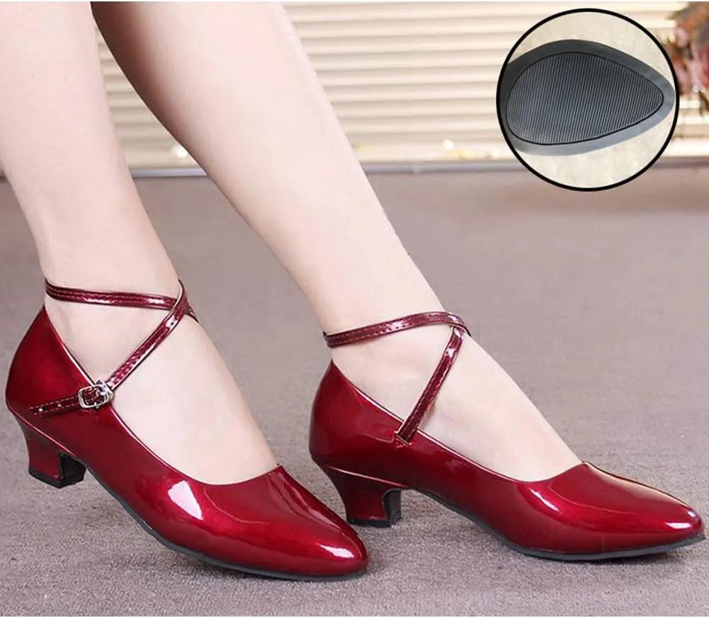 JUODVMP Closed Toe Low Heel Latin Dance Shoes Ankle Strap Ballroom Dance Shoes Character Heels Dancing Pump,DYPUHRD