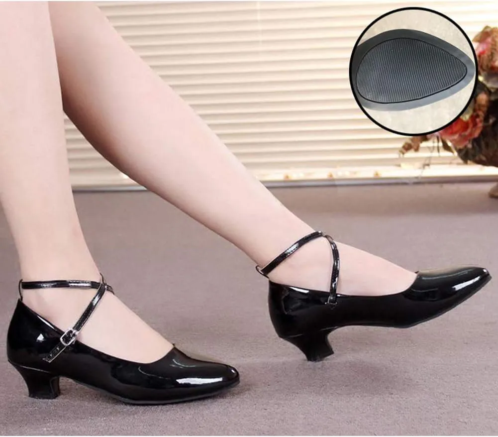 JUODVMP Closed Toe Low Heel Latin Dance Shoes Ankle Strap Ballroom Dance Shoes Character Heels Dancing Pump,DYPUHRD