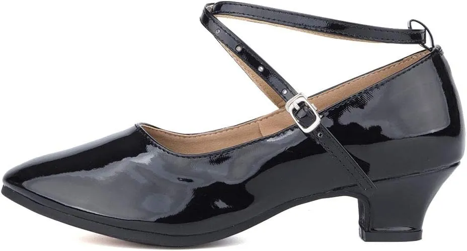 JUODVMP Closed Toe Low Heel Latin Dance Shoes Ankle Strap Ballroom Dance Shoes Character Heels Dancing Pump,DYPUHRD