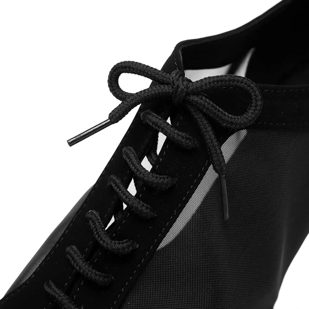 JUODVMP Low Heel Latin Ballroom Dance Shoes Women,Open Toe Professional Salsa Dance Heels Lace Up,Model YCL504