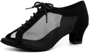 JUODVMP Low Heel Latin Ballroom Dance Shoes Women,Open Toe Professional Salsa Dance Heels Lace Up,Model YCL504