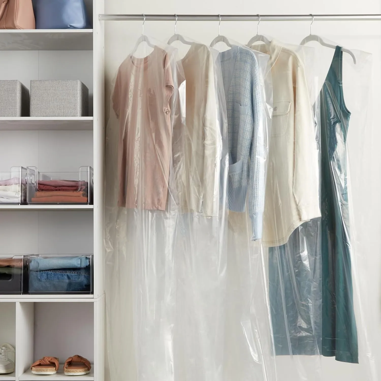 Juvale 50 Pack Clear Plastic Garment Bags for Hanging Clothes, Long Dry Cleaning Bags for Suits, Shirts, Dresses (21 x 72 Inch)