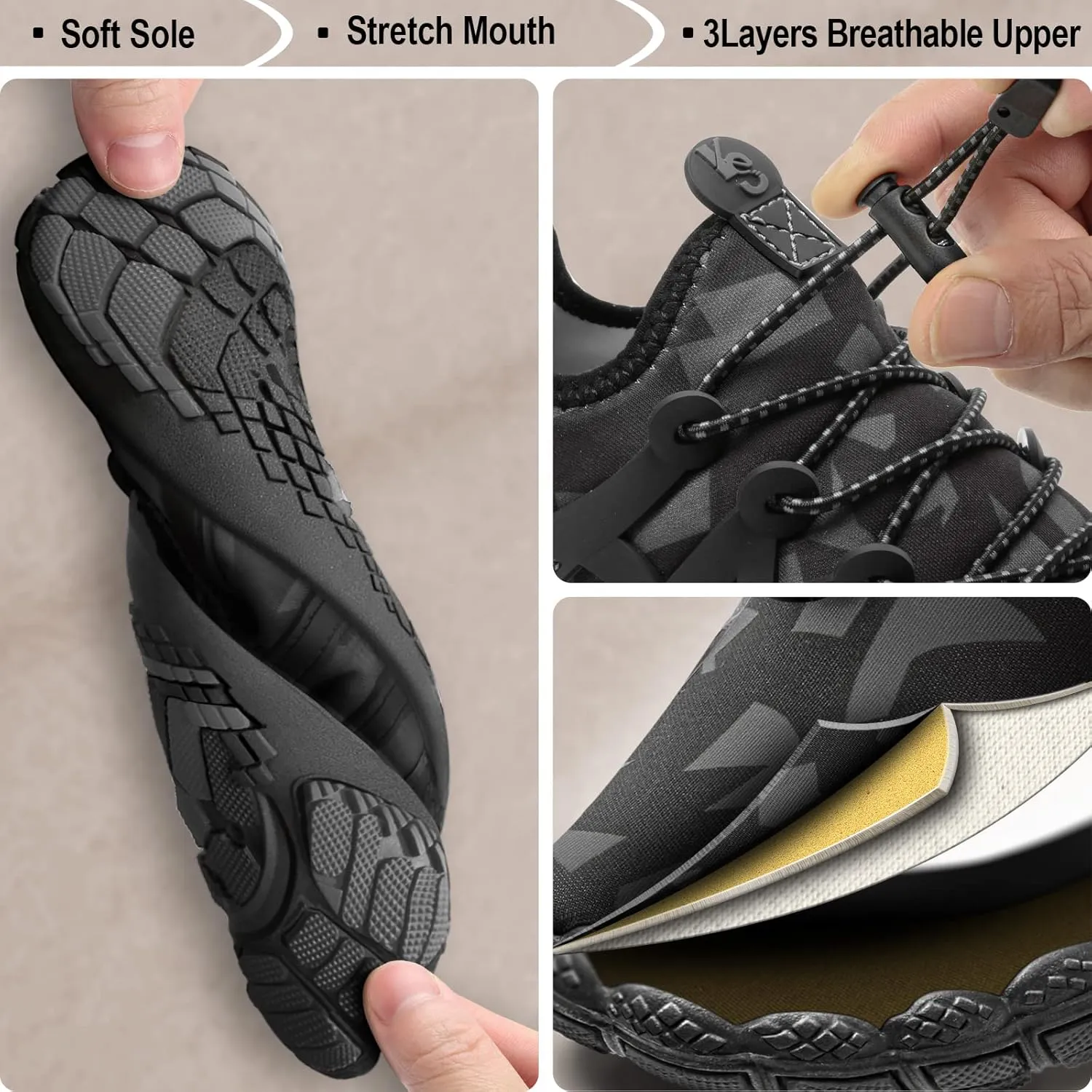 KEMISANT Mens Water Shoes, Unisex Barefoot Aqua Shoes for Men Women Beach Swimming Water Sport Shoes