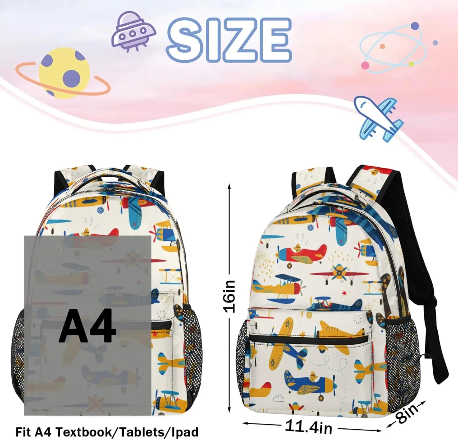 Kids Backpack for Boys - Elementary Middle School Bag Student Bookbag for Girls Teens - Casual Daypack Travel Laptop Backpacks(Aircraft)