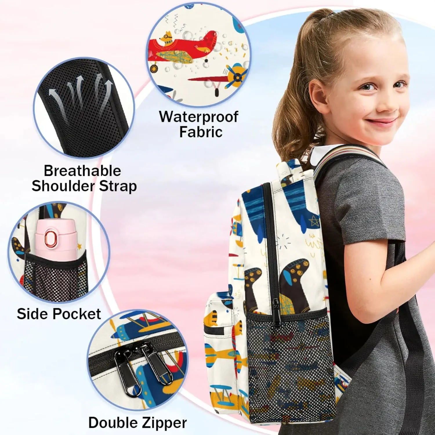 Kids Backpack for Boys - Elementary Middle School Bag Student Bookbag for Girls Teens - Casual Daypack Travel Laptop Backpacks(Aircraft)