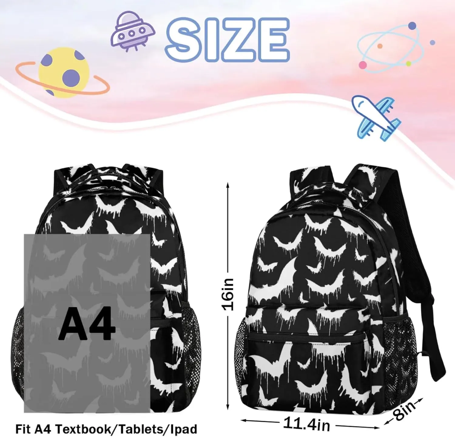 Kids Backpack for Boys - Elementary Middle School Bag Student Bookbag for Girls Teens - Casual Daypack Travel Laptop Backpacks(Bat)