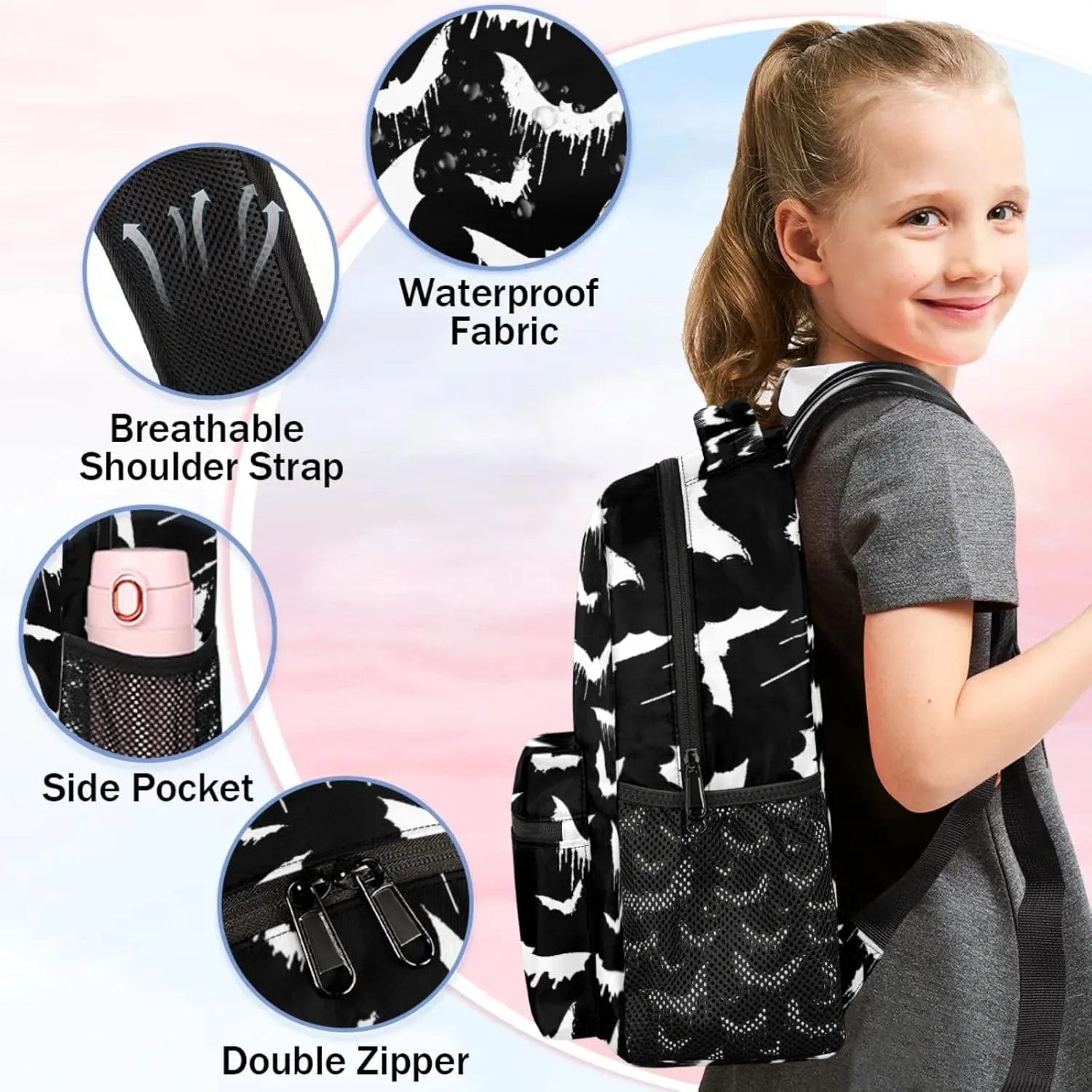 Kids Backpack for Boys - Elementary Middle School Bag Student Bookbag for Girls Teens - Casual Daypack Travel Laptop Backpacks(Bat)