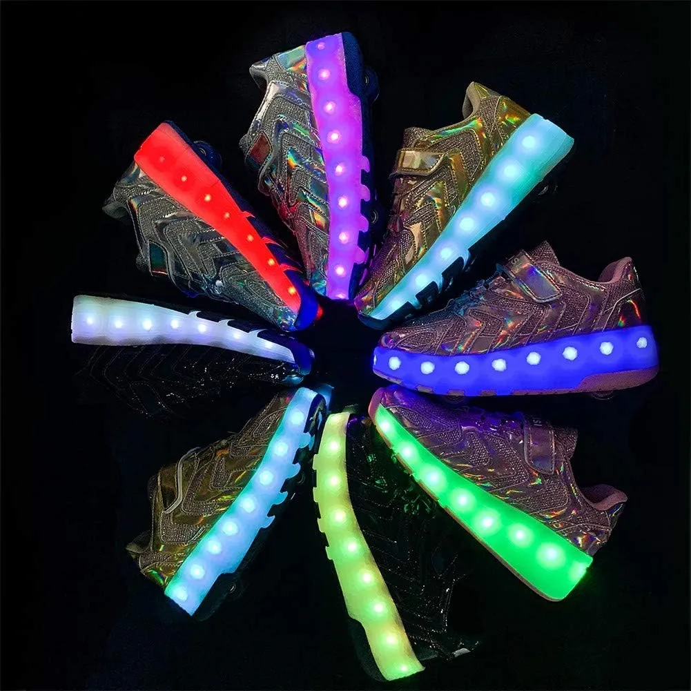 Kids Roller Skate Shoes with Single Wheel Shoes Sport Sneaker Led Rechargeable Retractable Flashing Sneakers for Unisex Girls Boys Beginners GiftPink-USA 13