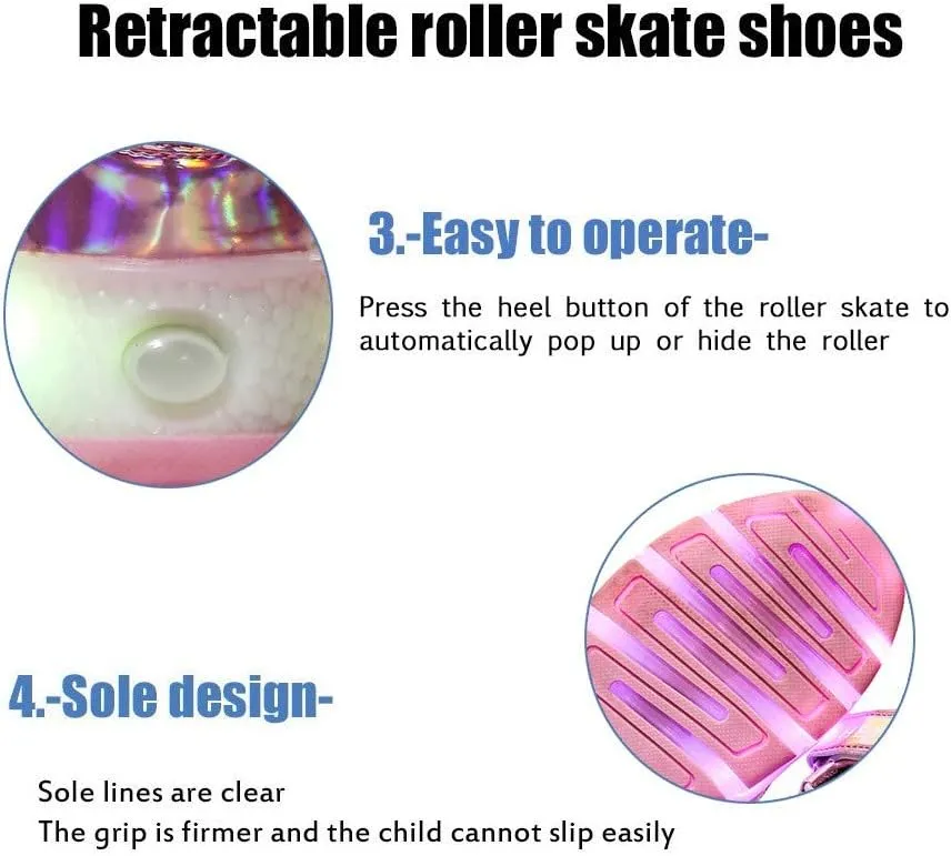 Kids Roller Skate Shoes with Single Wheel Shoes Sport Sneaker Led Rechargeable Retractable Flashing Sneakers for Unisex Girls Boys Beginners GiftPink-USA 13