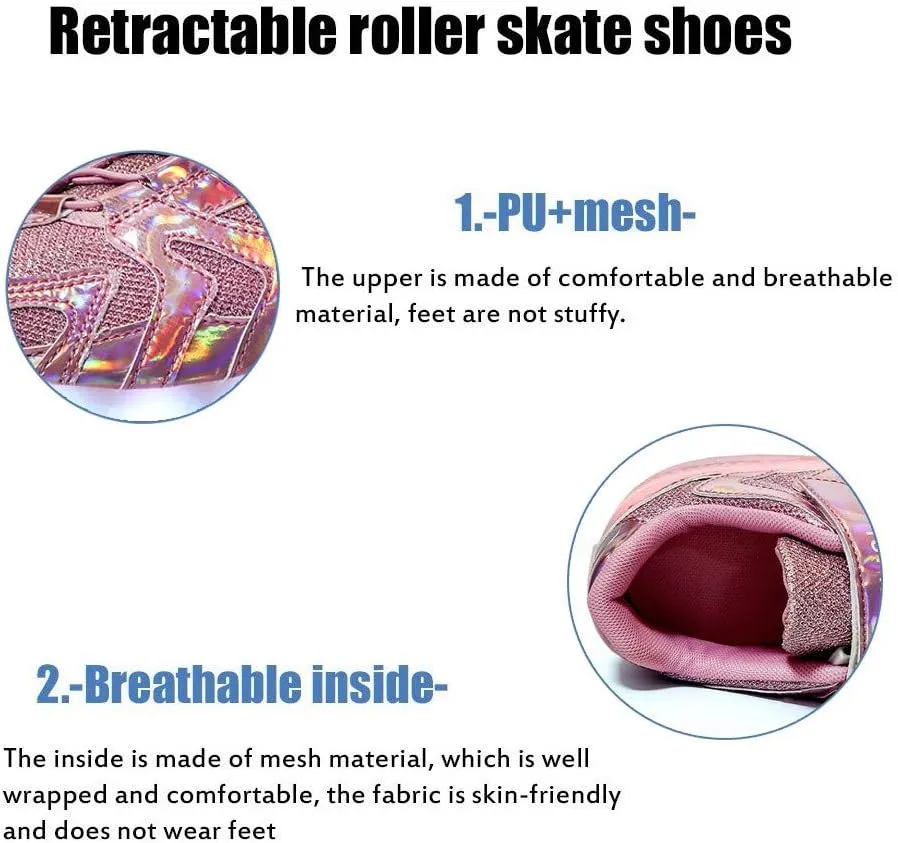 Kids Roller Skate Shoes with Single Wheel Shoes Sport Sneaker Led Rechargeable Retractable Flashing Sneakers for Unisex Girls Boys Beginners GiftPink-USA 13