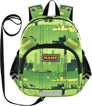 KLL Custom Cute Ears Backpacks For School Leash Cool Girls Anti-Lost Personalized Backpack with Reflective Strip M Construction Scene Plant Building Tower Crane Road Roller