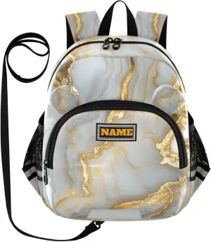 KLL Custom Cute Ears Cute Small Backpacks Leash Boy's/Girl's Anti-Lost Personalized Toddler Book Bag with Reflective Strip S Marble White Gold