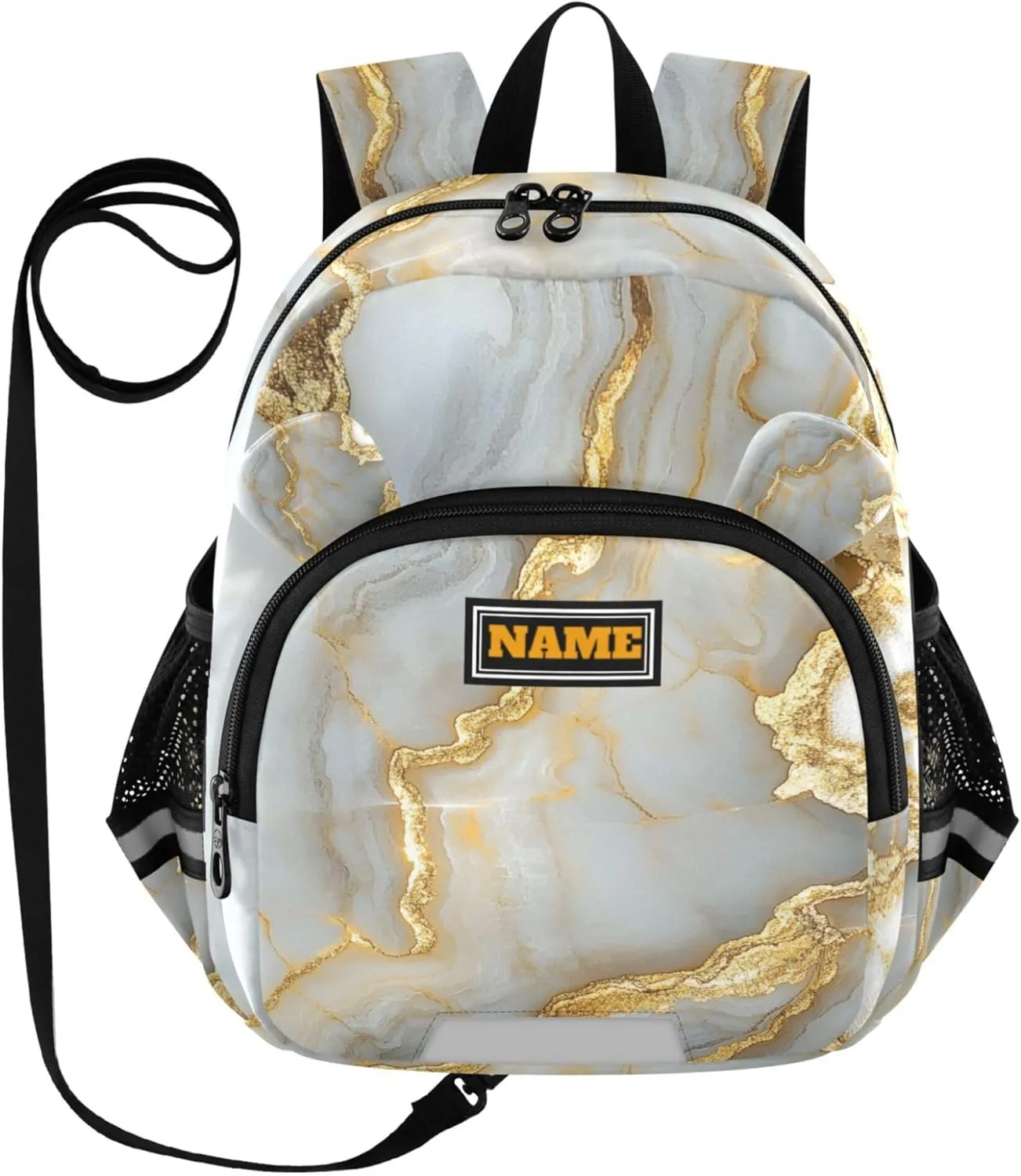 KLL Custom Cute Ears Cute Small Backpacks Leash Boy's/Girl's Anti-Lost Personalized Toddler Book Bag with Reflective Strip S Marble White Gold
