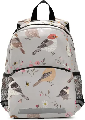 KLL Cute House Sparrow Birds Silver diaper bag backpack two kids leash bookbag for childrens