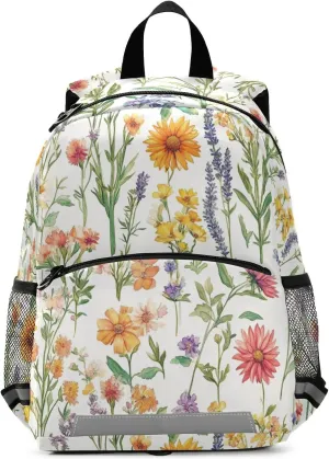 KLL Spring Flowers Lavender Rosemary White diaper bag backpack two kids drawstring book bags for 5 year old