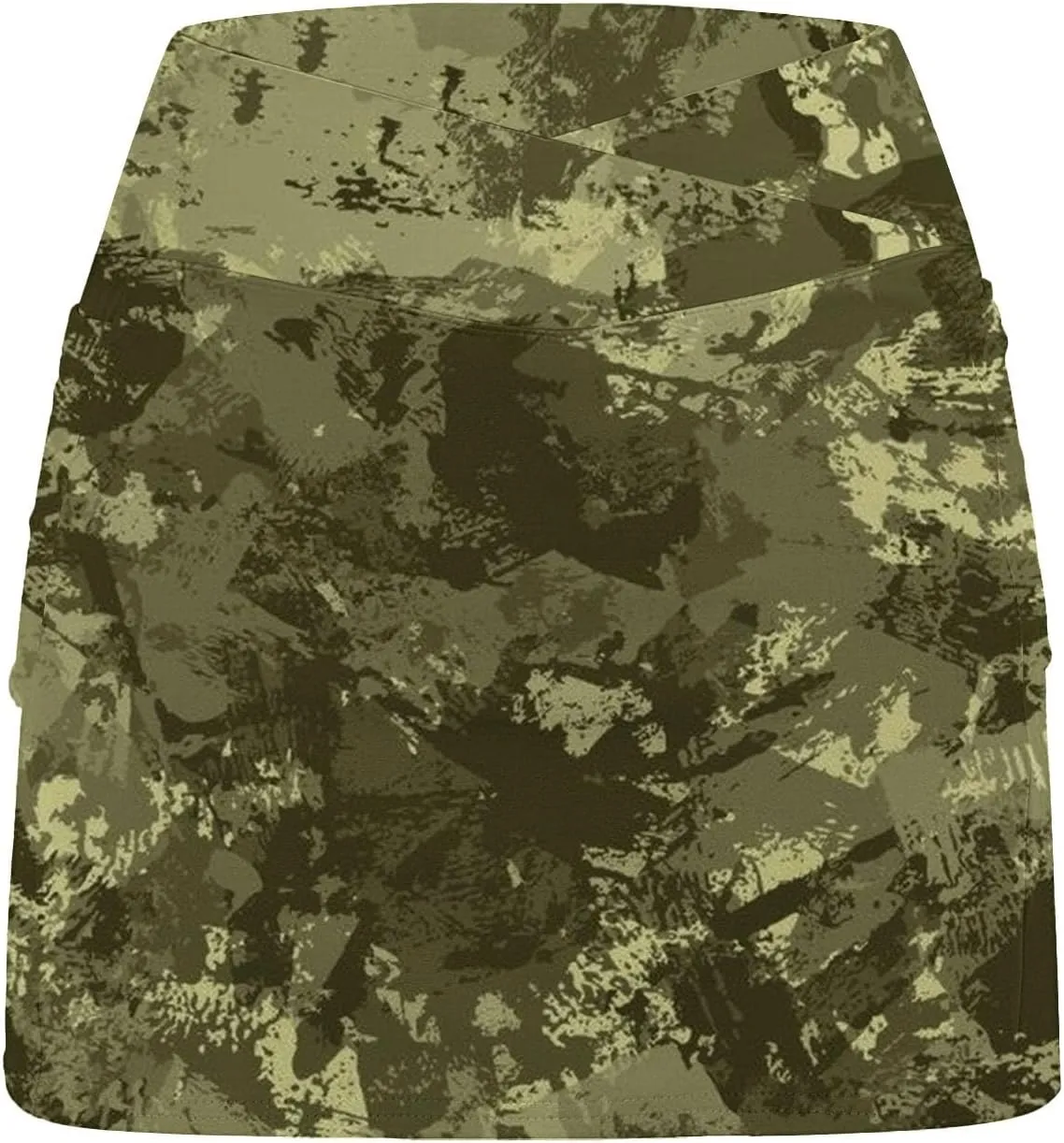 Knee Length Skorts Skirts for Women,Tummy Control Baggy Skorts with Pockets Mid Waist Athletic Camouflage Printed Skirt