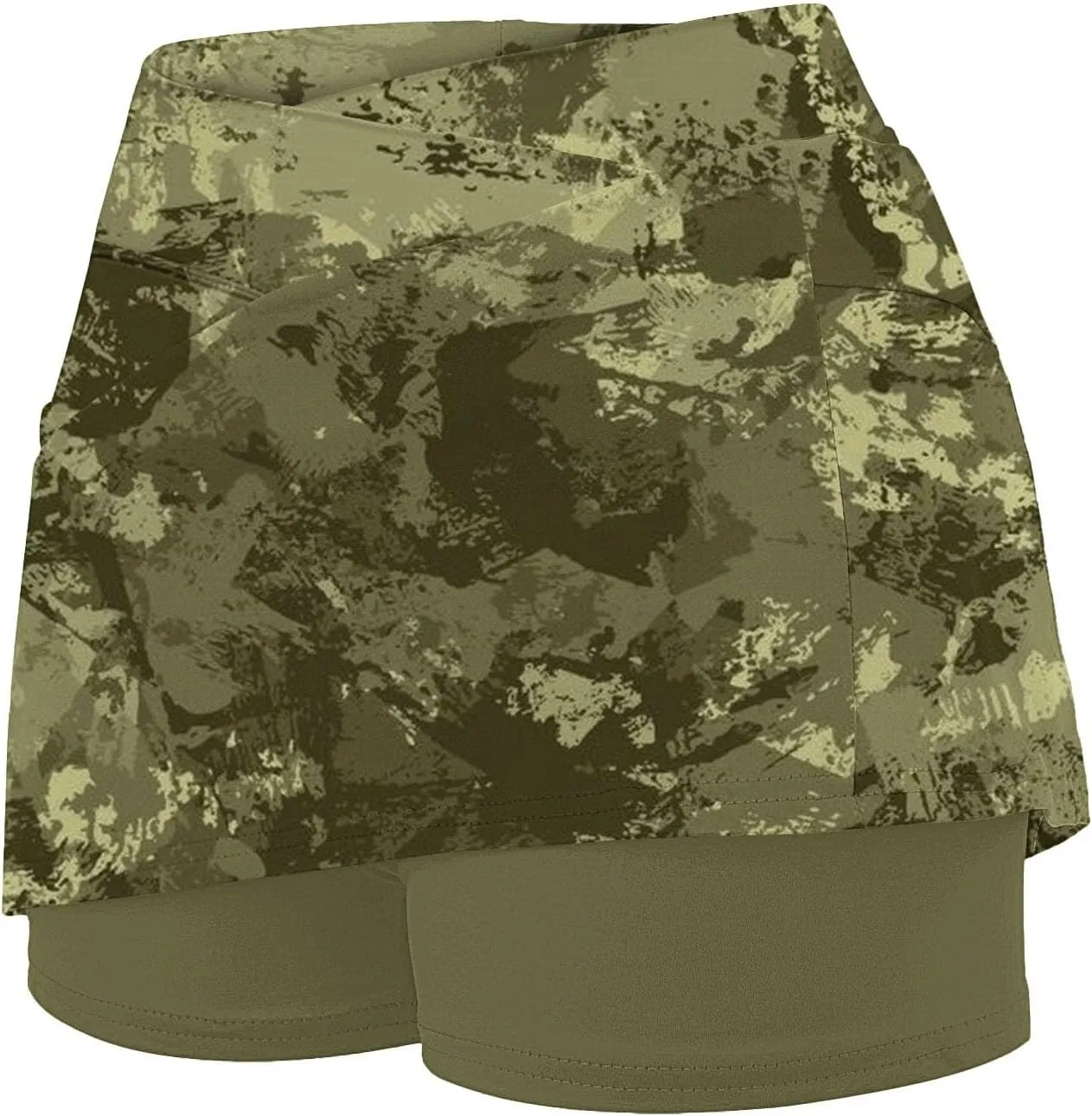 Knee Length Skorts Skirts for Women,Tummy Control Baggy Skorts with Pockets Mid Waist Athletic Camouflage Printed Skirt