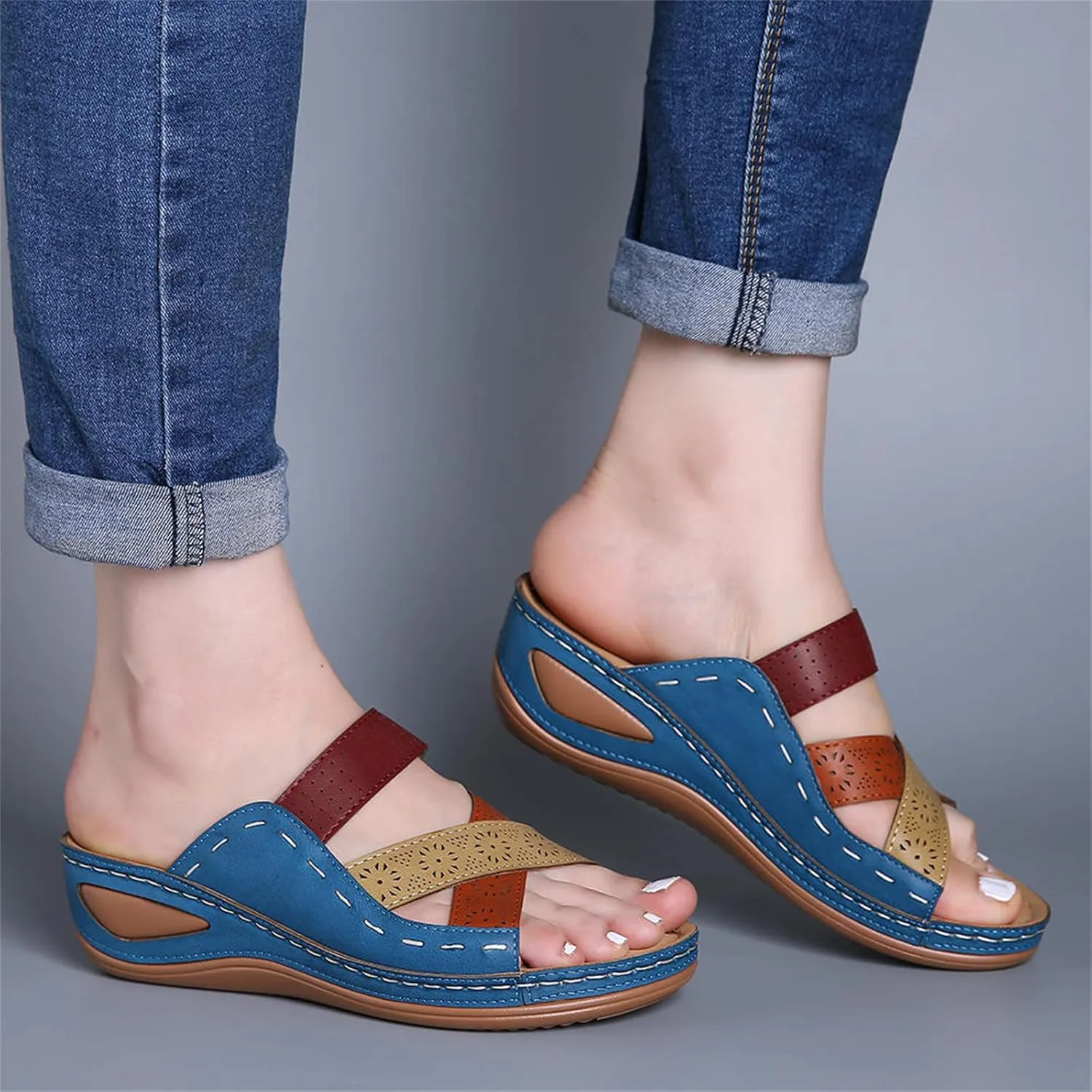 Ladmiple Comfortable Orthopedic Sandals For Women Dressy Summer Arch Support Orthotic Flip Flops Slides for Plantar Fasciitis