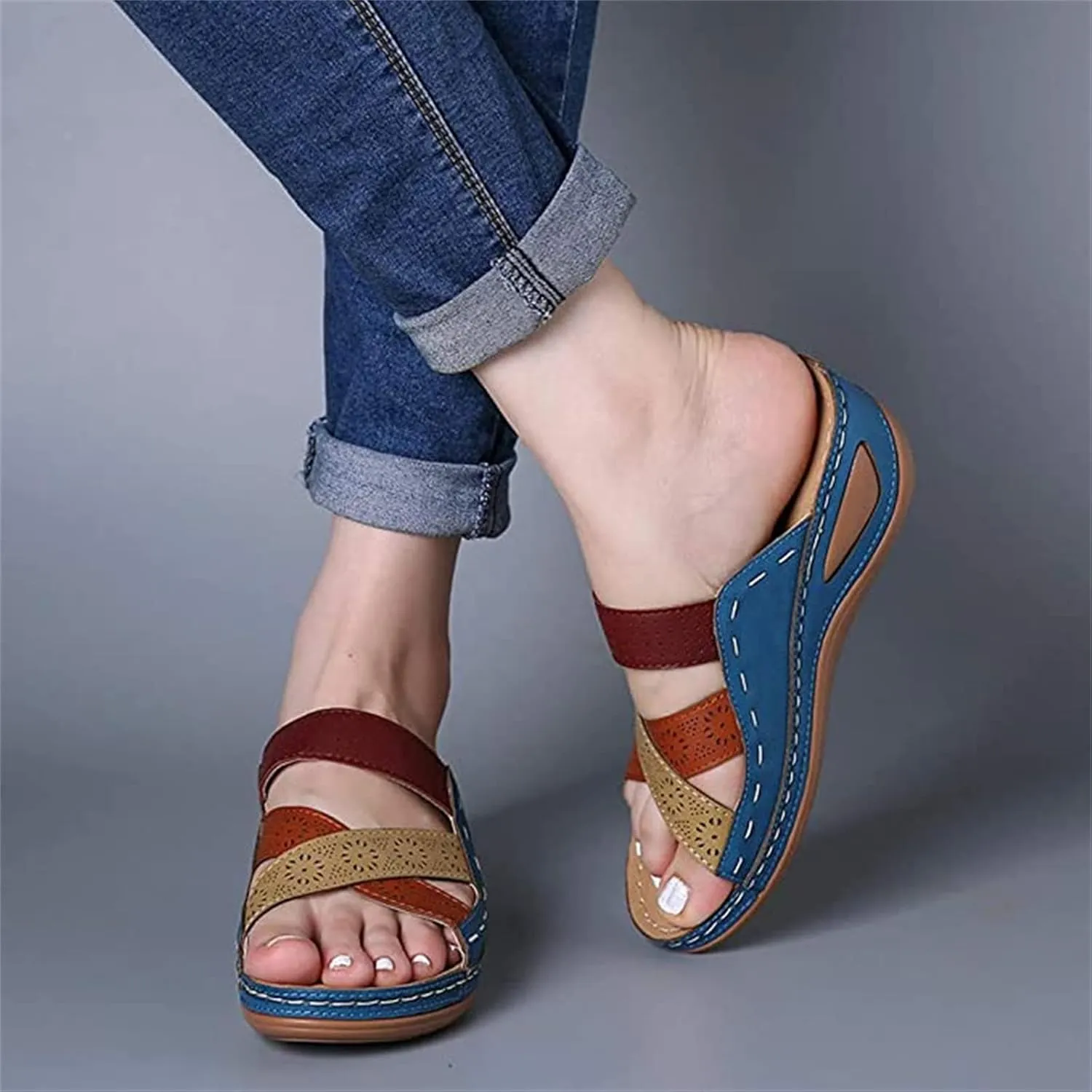 Ladmiple Comfortable Orthopedic Sandals For Women Dressy Summer Arch Support Orthotic Flip Flops Slides for Plantar Fasciitis
