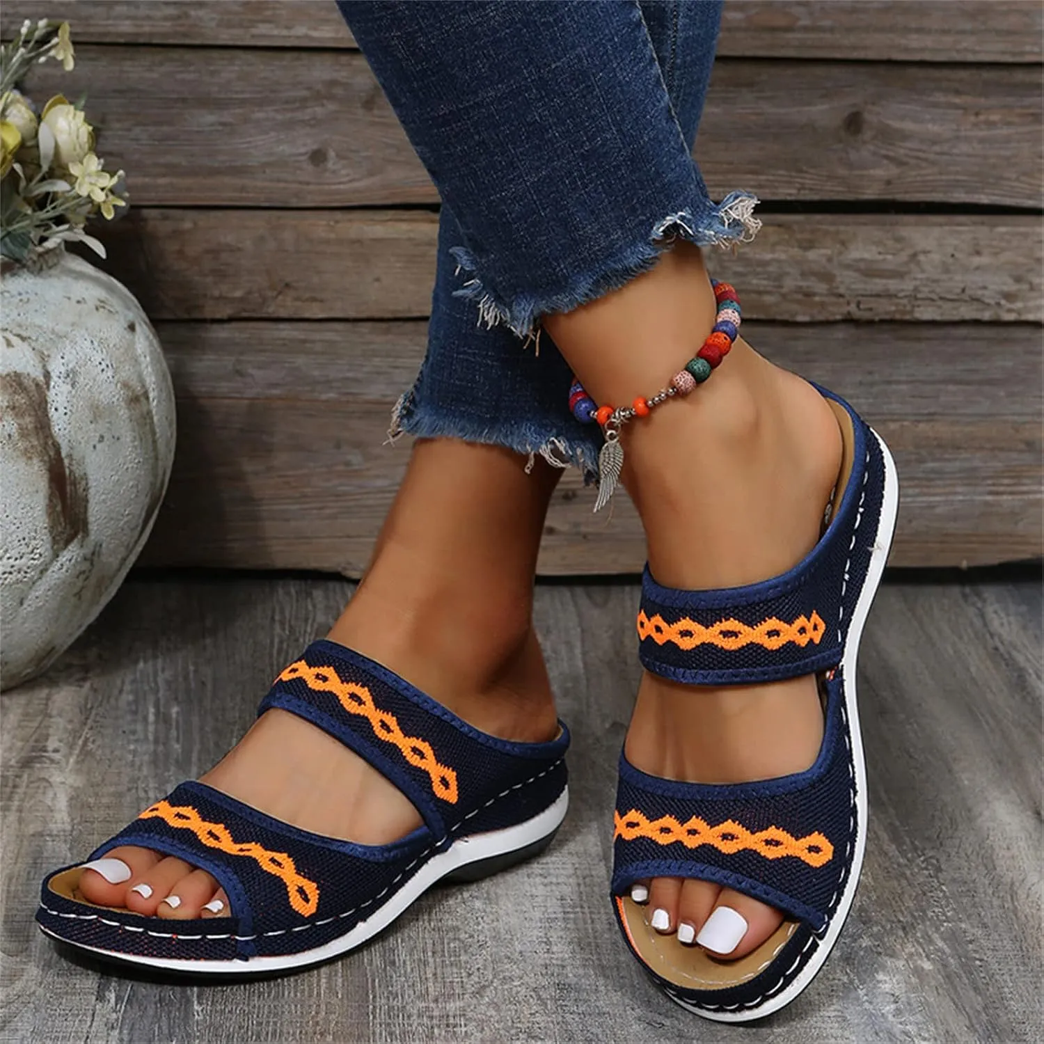 Ladmiple Fashion Sandals Women Dressy Summer Flat Orthotic Slides Arch Support Comfortable Walking Orthopedic Flip Flops