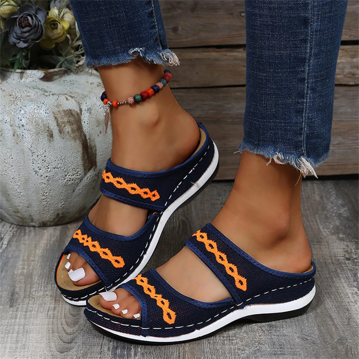 Ladmiple Fashion Sandals Women Dressy Summer Flat Orthotic Slides Arch Support Comfortable Walking Orthopedic Flip Flops