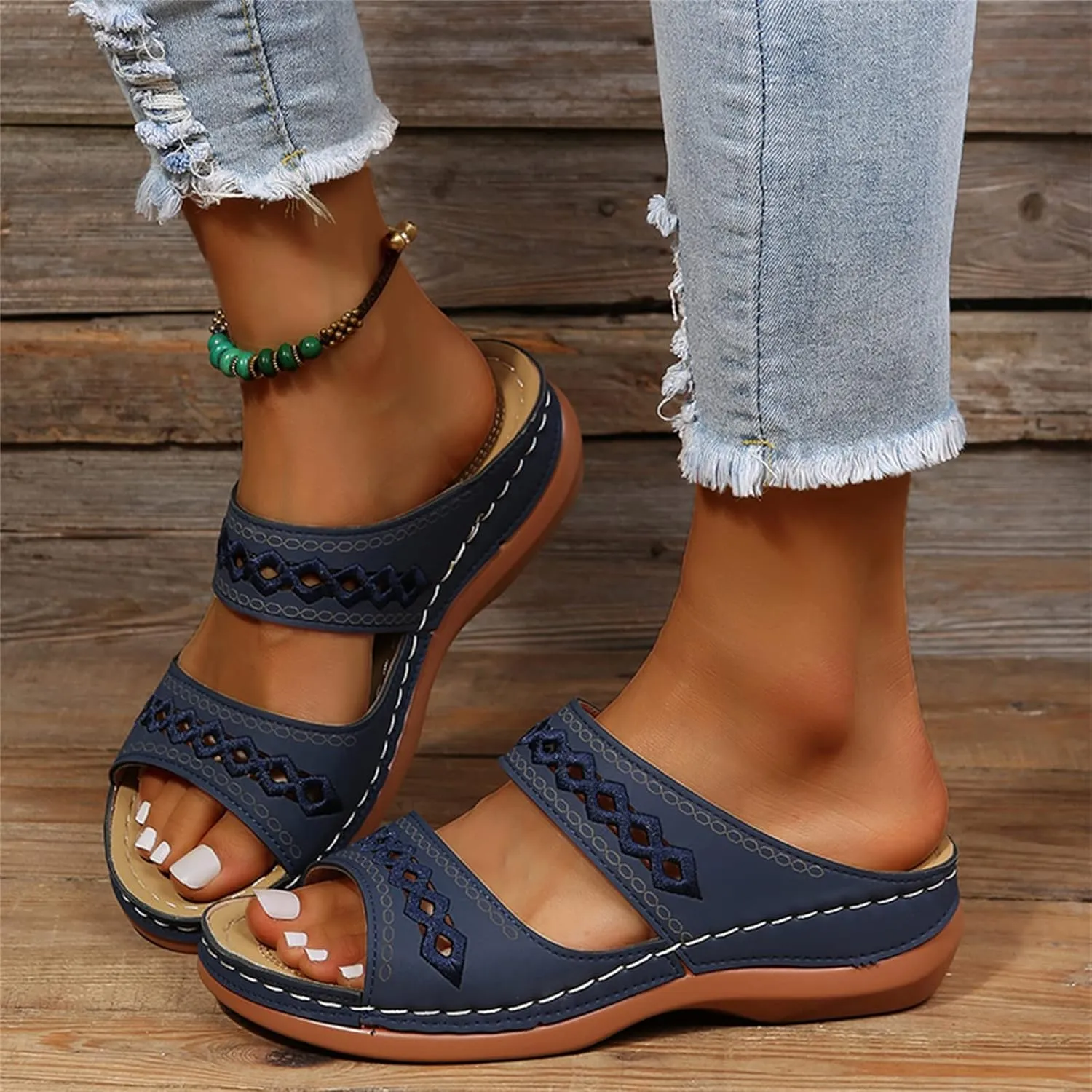 Ladmiple Orthopedic Sandals For Women Dressy Summer Arch Support Flip Flops Comfortable Walking Orthotic Slides Beach Shoes